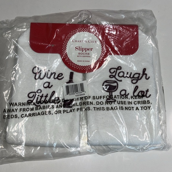 NWT Lot of 6 Charter Club Grippy Socks Laugh a lot, Wine a Little MSRP $72 - Picture 2 of 3
